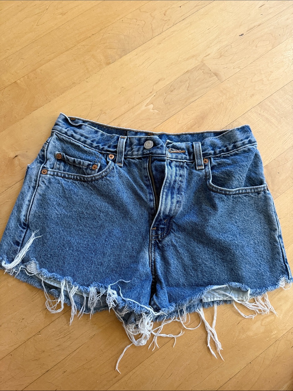 Levi's Blue Frayed Hem Denim Shorts